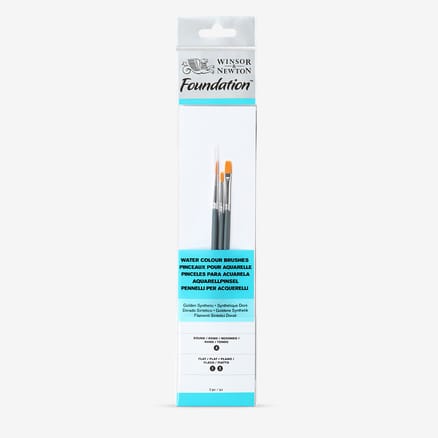Winsor & Newton : Foundation Watercolour Brush Set : Round 3 Flat 1 & 2