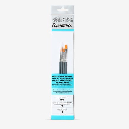Winsor & Newton : Foundation Watercolour Brush Set : SH Round 3 & 5 Flat 4 Filbert 2