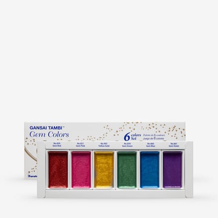 Kuretake : Gansai Tambi Japanese Watercolour : Large Pan : Set of 6 Gem Colours