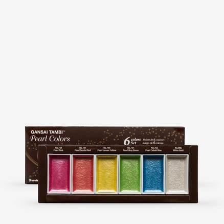 Kuretake : Gansai Tambi Japanese Watercolour : Large Pan : Set of 6 Pearl Colours