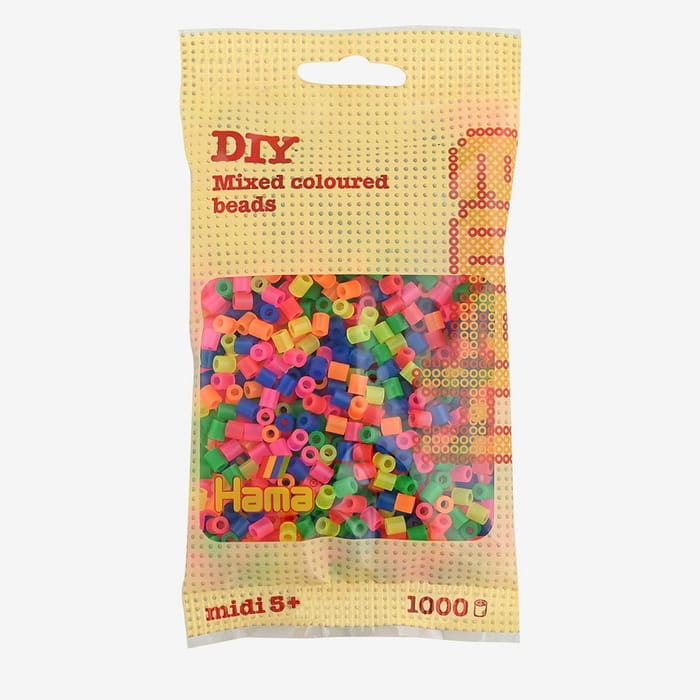 Hama Midi Beads 1,000 Beads Mixed Neon Colours Crafty Arts