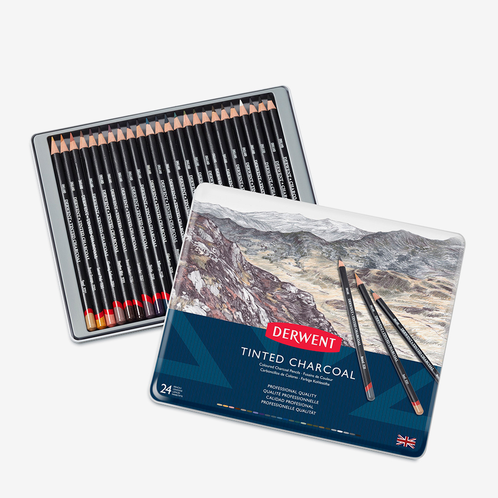 Derwent : Tinted Charcoal Pencil : Metal Tin Set of 24