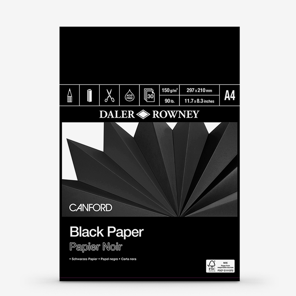 Daler-Rowney : Canford : Black Paper : Pad : 150gsm : 30 Sheets : A4